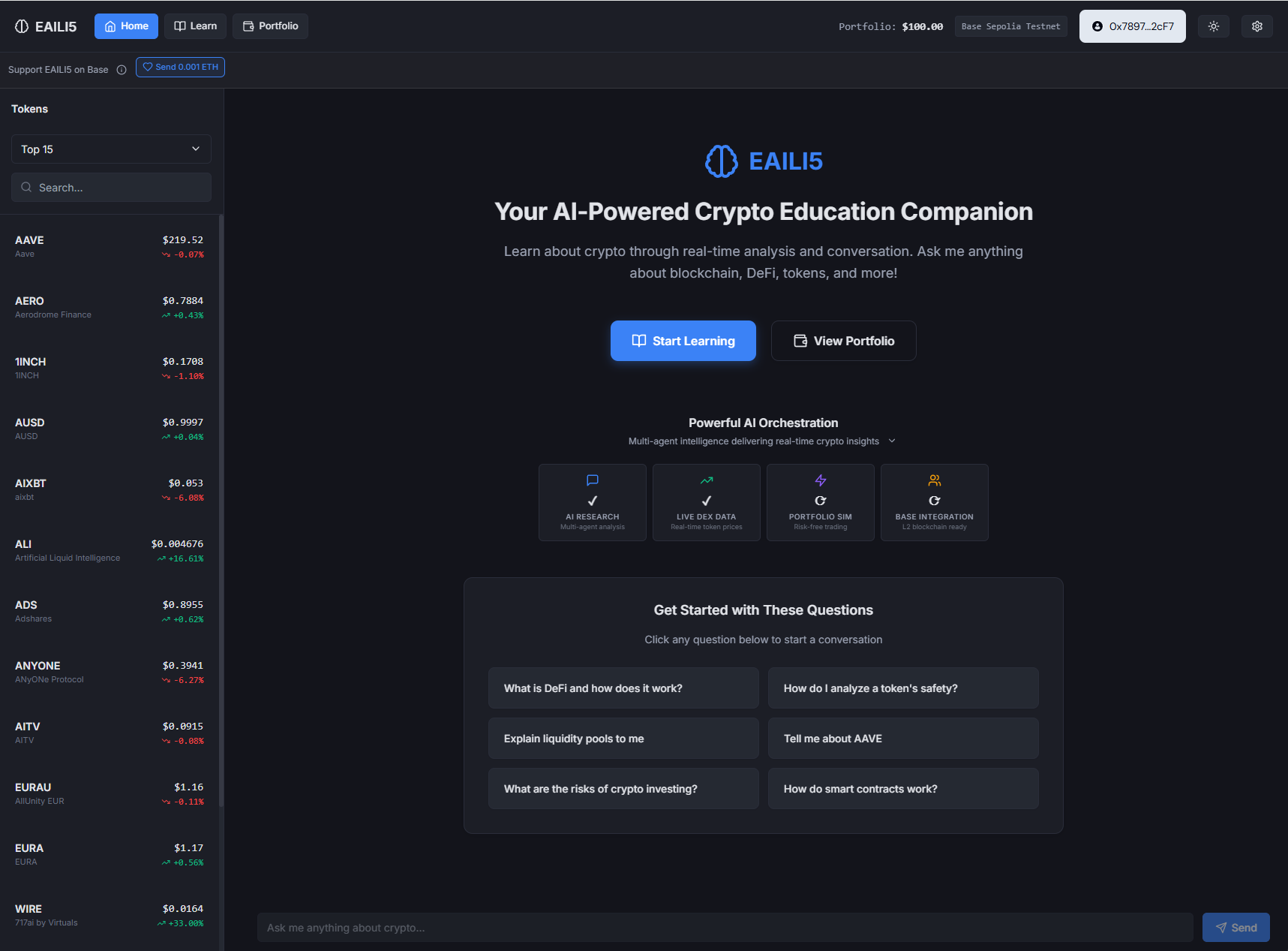 EAILI5 - AI Crypto Education - Farcaster Mini Apps screenshot